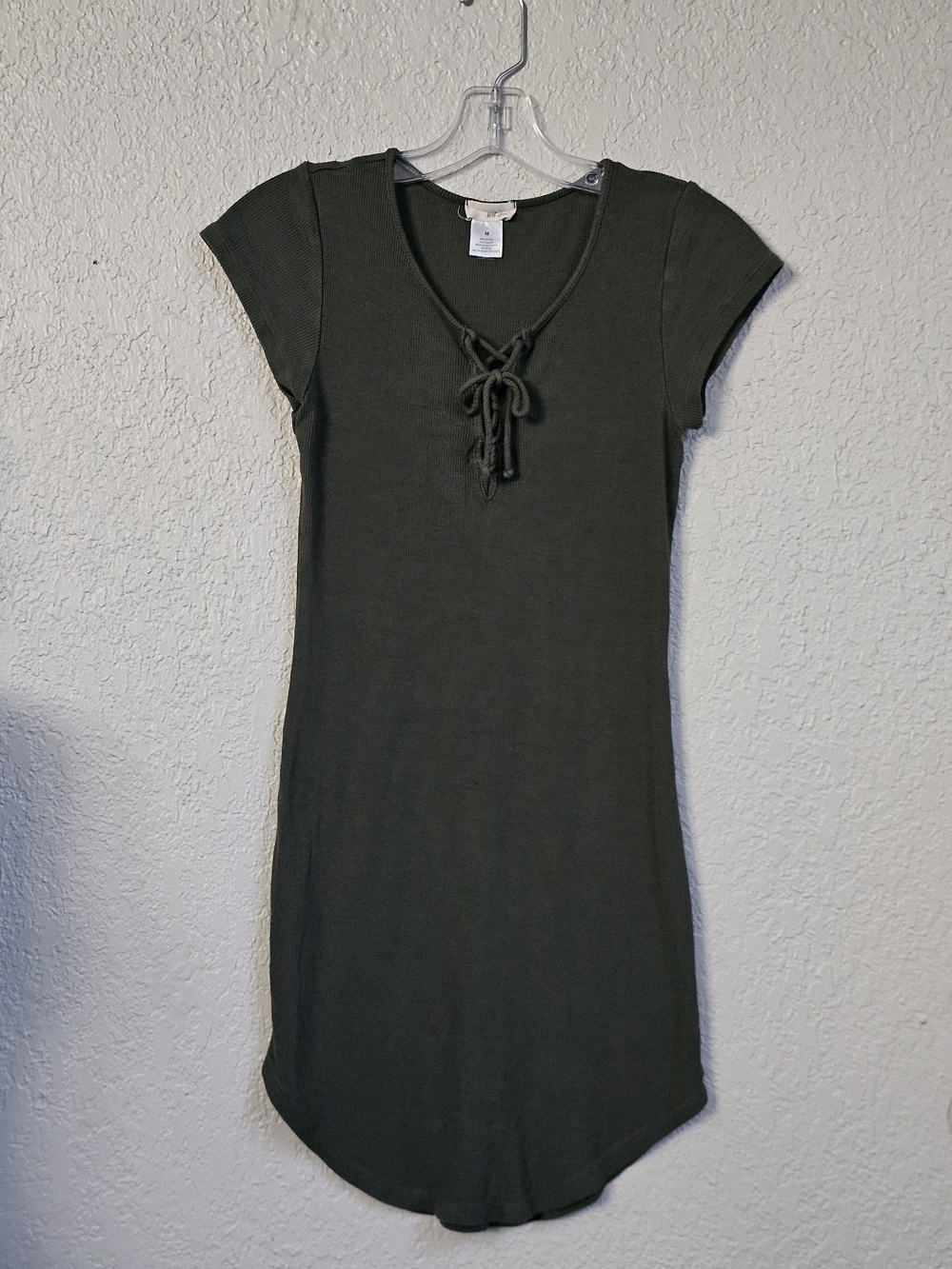 Wet Seal Olive Ribbed Lace-Up Scoop Mini Dress - Picture 2 of 7